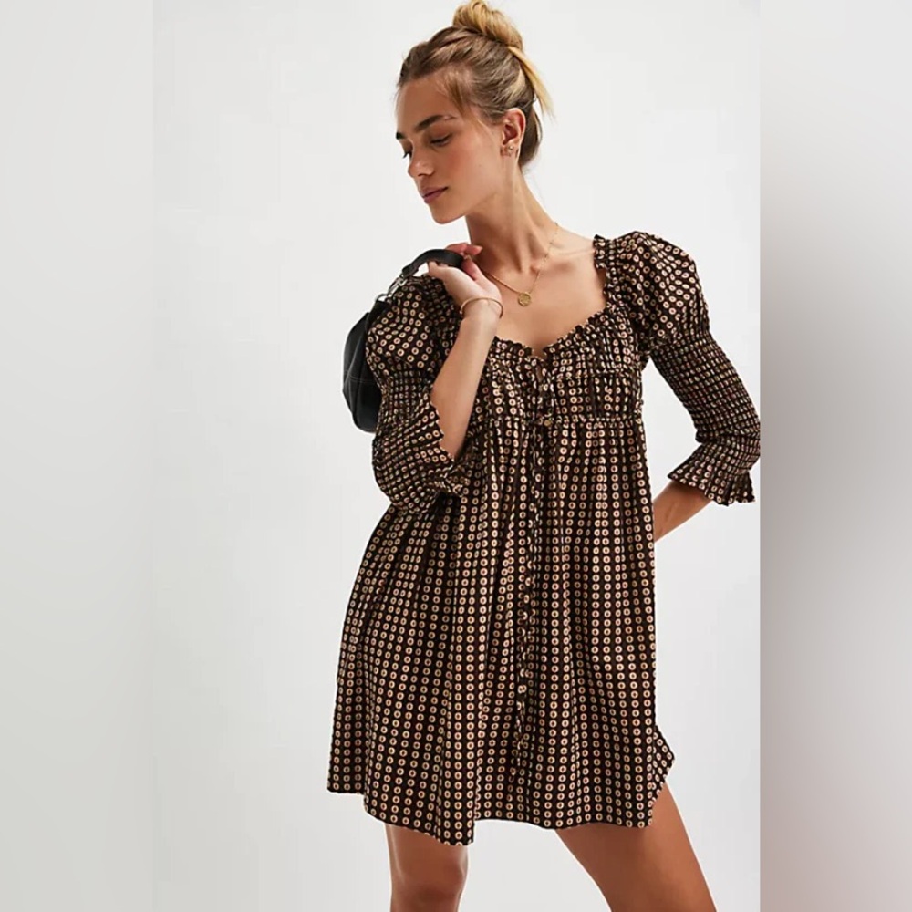 Free People Brown and White Mini Dress